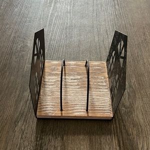 NWT TABLE DECOR NAPKIN PLATE MAIL HOLDER METAL & WOOD FARMHOUSE RUSTIC